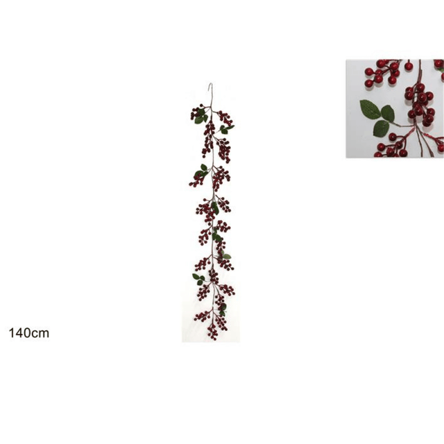 Γιρλάντα Χριστουγεννιάτικη με Κόκκινα Γκί 140cm Welkhome