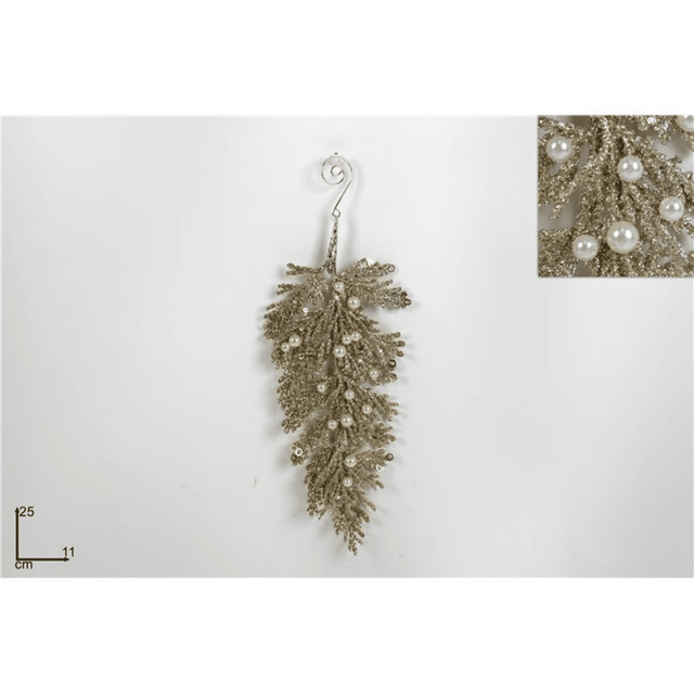 Χριστουγεννιάτικο Διακοσμητικό Λουλούδι Σαμπανιζέ με Πέρλες 25cm Welkhome