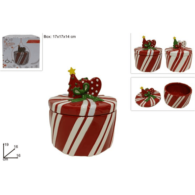 Μπισκοτιέρα Κεραμική Χριστουγεννιάτικη Στρόγγυλη με Καπάκι 19x16cm Welkhome