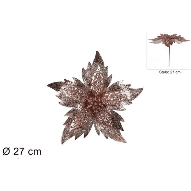 Χριστουγεννιάτικο Διακοσμητικό Λουλούδι Ροζ με Γκλίτερ 27cm Welkhome