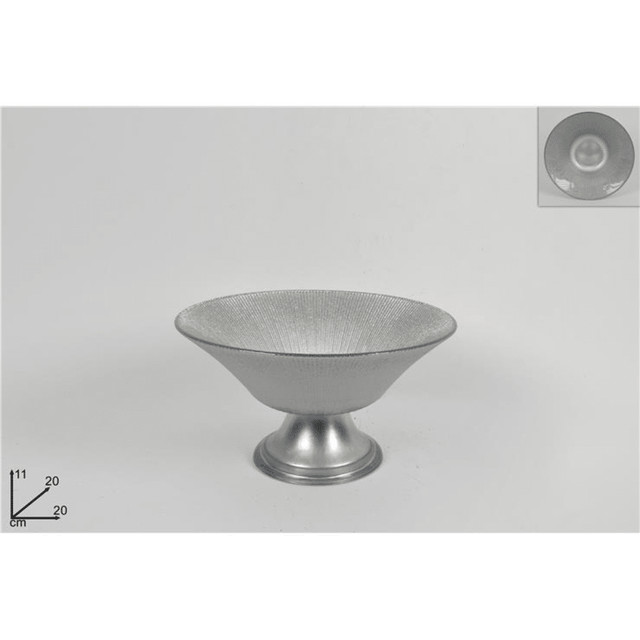 Πιατέλα Βαθιά Γυάλινη με Πόδι Marrone Ασημί 11x20cm Welkhome