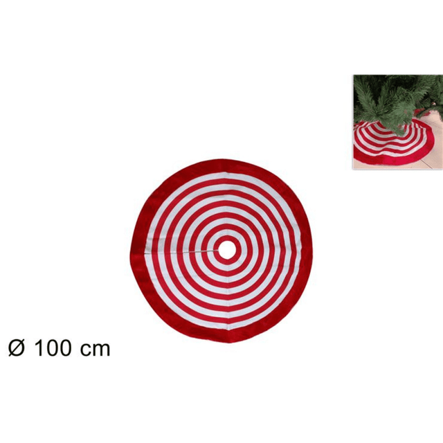 Ποδιά Δέντρου Χριστουγεννιάτικη Υφασμάτινη Κόκκινη με Λευκή Ρίγα Φ100cm Welkhome