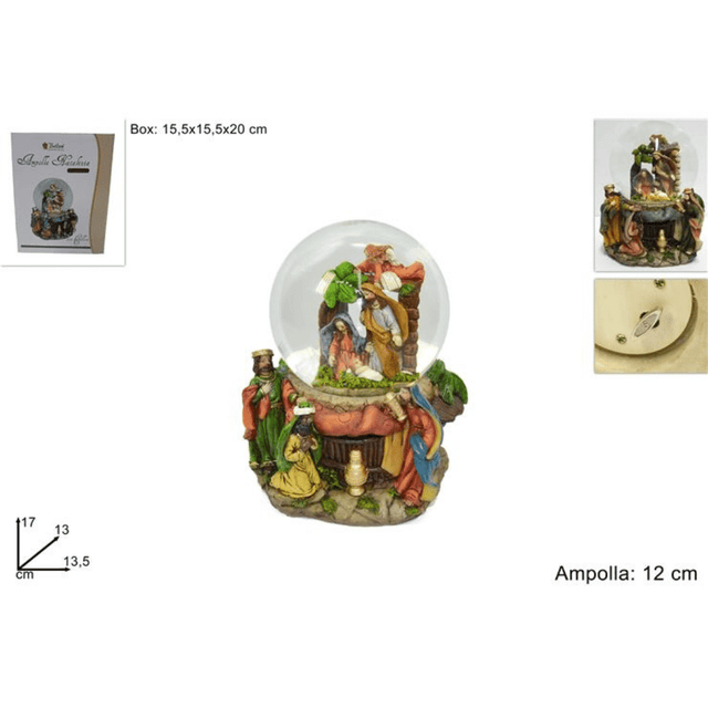 Χιονόμπαλα Χριστουγεννιάτικη Γυάλινη Φάτνη με Κουρδιστήρι h17x13cm Welkhome