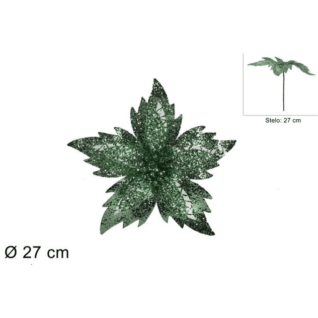 Χριστουγεννιάτικο Λουλούδι Δέντρου Πράσινο με Γκλίτερ 27cm Welkhome