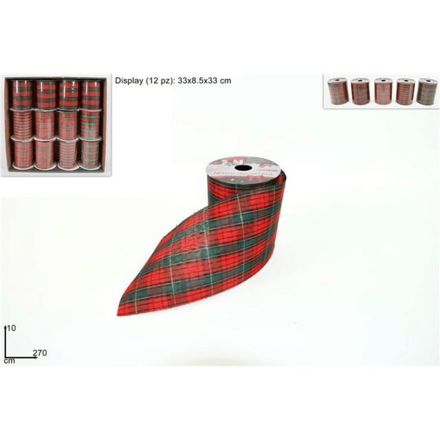 Κορδέλα Διακοσμητική Υφασμάτινη Καρό Κόκκινο/Πράσινο 10x270cm Welkhome