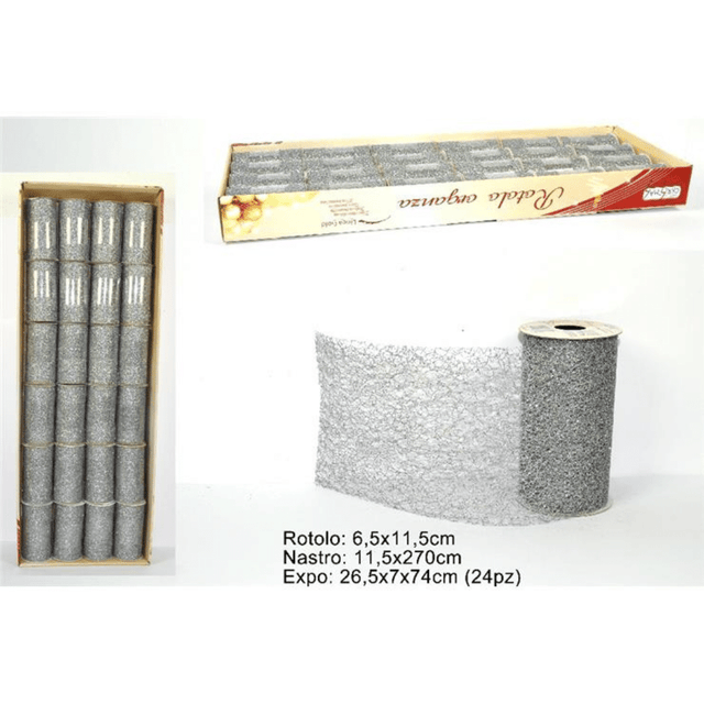 Κορδέλα Διακοσμητική Δαντέλα Ασημί με Γκλίτερ 11.5x270cm Welkhome