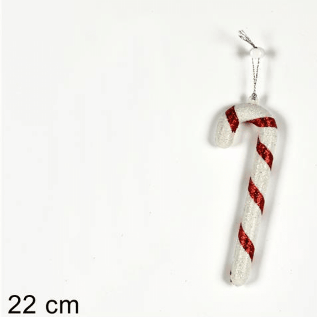 Στολίδι Ζαχαρωτό Πλαστικό 22cm Χρώμα Κόκκινο/Λευκό με Γκλίτερ Χριστουγεννιάτικο Welkhome