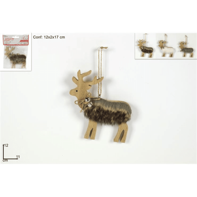 Τάρανδος Κρεμαστό Στολίδι Ξύλινο με Γούνα 12cm Welkhome