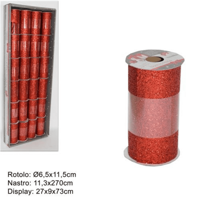 Κορδέλα Διακοσμητική Υφασμάτινη με Γκλίτερ Κόκκινη 11.3x270cm Welkhome