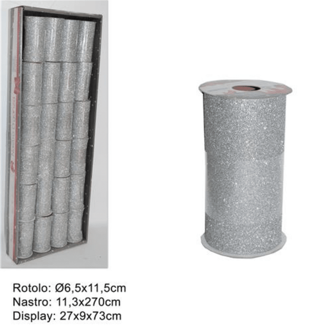 Κορδέλα Διακοσμητική Υφασμάτινη με Γκλίτερ Ασημί 11.3x270cm Welkhome