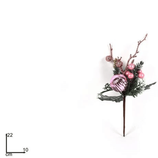 Χριστουγεννιάτικο Διακοσμητικό Κλαδί με Μπάλα Ρόζ 32cm Welkhome