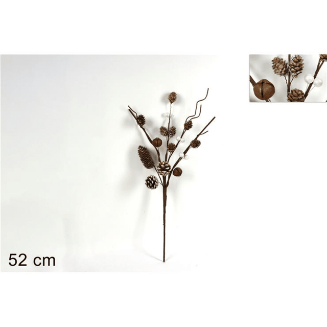 Χριστουγεννιάτικο Διακοσμητικό Κλαδί Δέντρου Καφέ με Κουκουνάρια και Κουδούνια 52cm Welkhome