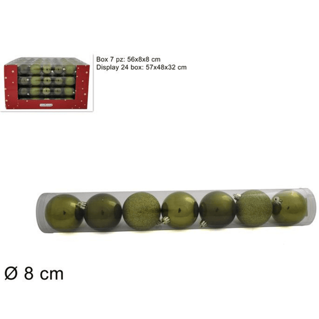 Μπάλα Λαδί Πράσινο 8cm 7τμχ. Πλαστική Χριστουγεννιάτικη Welkhome