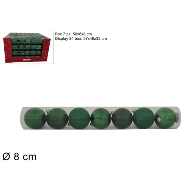 Μπάλα Πράσινη 8cm 7τμχ. Πλαστική Χριστουγεννιάτικη Welkhome