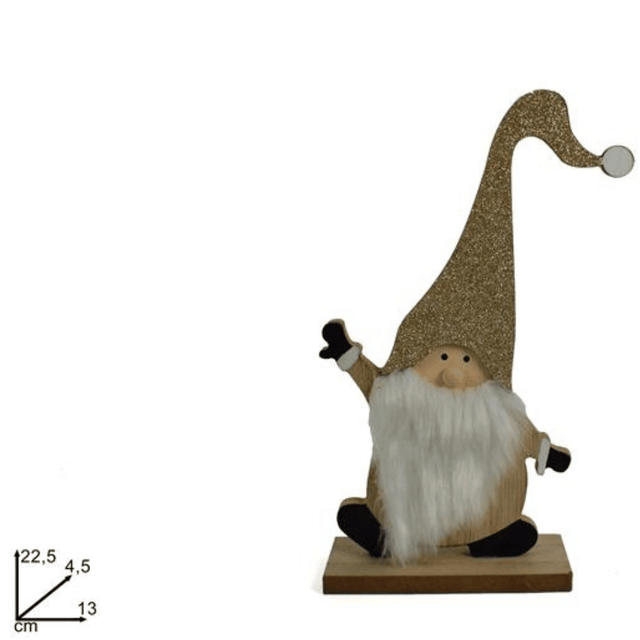 Άγιος Βασίλης Ξύλινο Επιτραπέζιο Διακοσμητικό με Χρυσό Σκούφο h22.5x13cm Welkhome