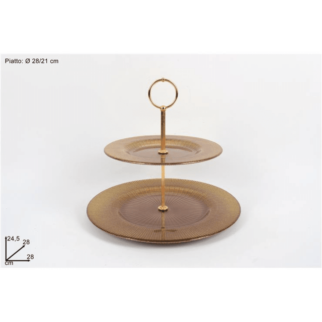 Εταζέρα 2 Θέσεων Γυάλινη h24.5x28cm Φ28/21cm Marrone Χρυσή Welkhome