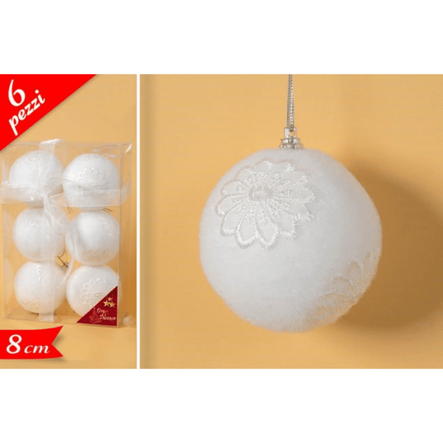 Μπάλα Λευκή 8cm 6τμχ. Βελούδινες Χριστουγεννιάτικη Με Σχέδιο Art.559276 Golden Hill