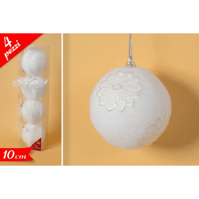 Μπάλα Λευκή 10cm 4τμχ Βελούδινες Με Σχέδιο Χριστουγεννιάτικη Art.559275 Golden Hill