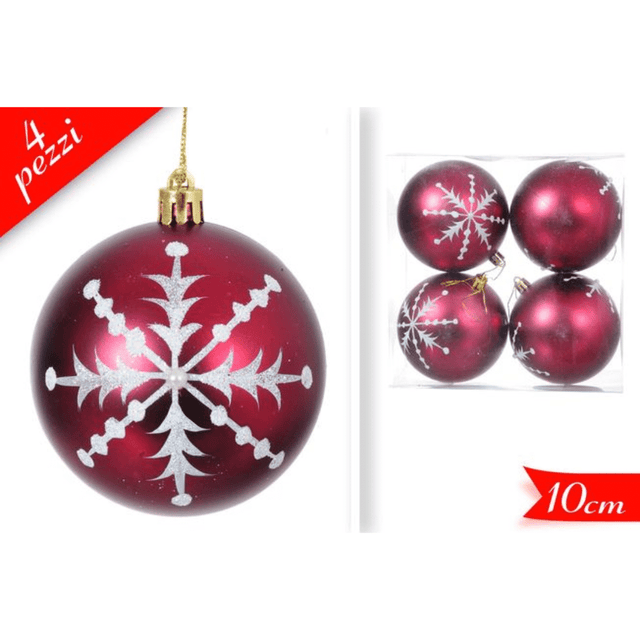 Μπάλα Κόκκινη 10cm 4τμχ. Χριστουγεννιάτικη Με Σχέδιο Art.692109 Golden Hill