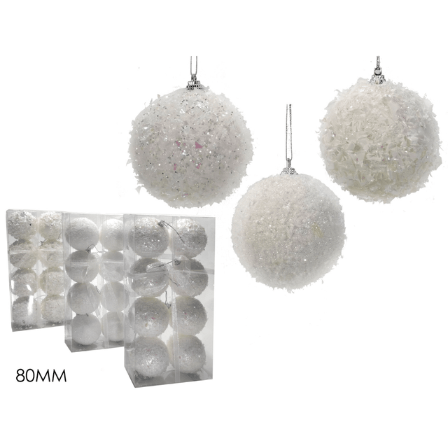 Μπάλα Λευκό 8cm 6τμχ. Πλαστικές Χιονισμένες Χριστουγεννιάτικες General Trade