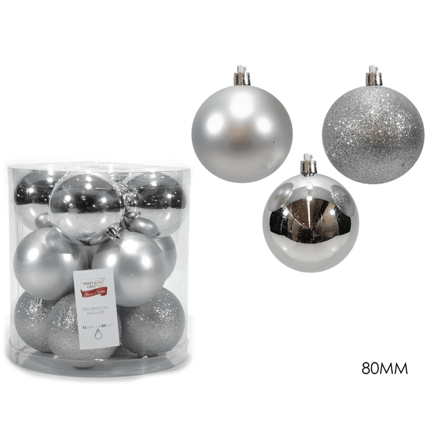Μπάλα Ασημί 8cm 12τμχ. Πλαστικές Χριστουγεννιάτικες General Trade