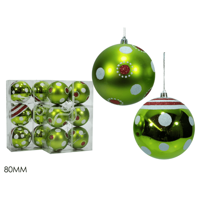 Μπάλα Πράσινο 80mm 6τμχ. Πλαστικές Χριστουγεννιάτικες Vesti Casa
