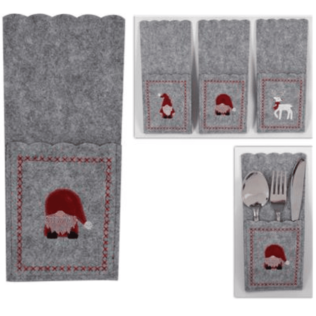 Χριστουγεννιάτικη Θήκη για Μαχαιροπίρουνα Τσόχα Γκρι 23x10cm Art. GLD-15812 Welkhome