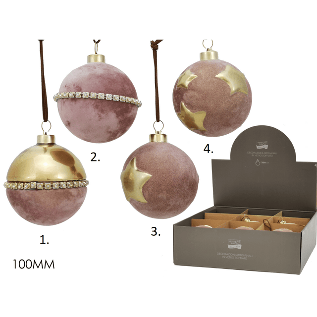 Μπάλα Ρόζ 100mm Γυάλινη Βελουτέ Χριστουγεννιάτικη General Trade
