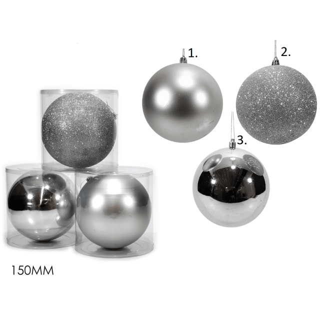 Μπάλα Ασημί 15cm Πλαστική Χριστουγεννιάτικη General Trade