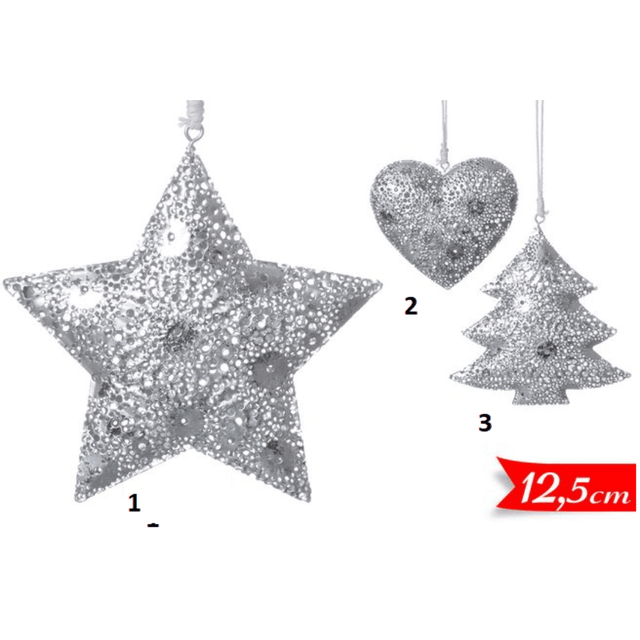 Χριστουγεννιάτικο Κρεμαστό Ασημή Μεταλλικό Στολίδι 12,5cm