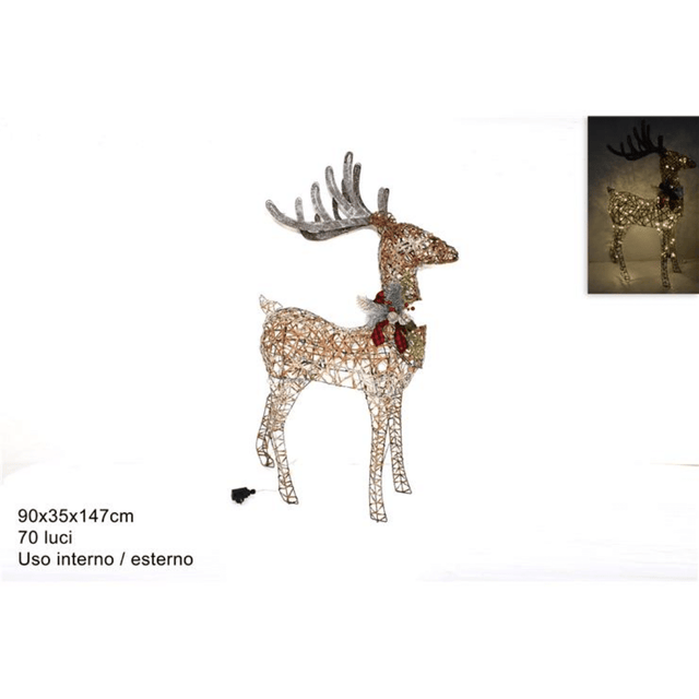 Χριστουγεννιάτικο Φωτιζόμενο Ελάφι Rattan 90x30x147cm Θερμό Φως Welkhome