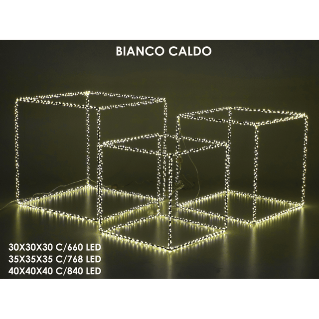 Χριστουγεννιάτικο Φωτιζόμενο Σχήμα Κύβος Σετ 3Τεμ. Θερμό Λευκό Φώς Vesti Casa