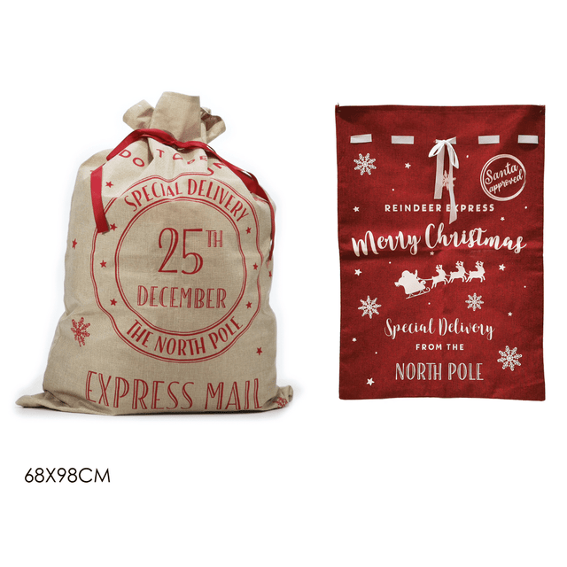 Σάκος Υφασμάτινος 68x98cm Χριστουγεννιάτικος 2 Σχέδια Vesti Casa - Κόκκινο