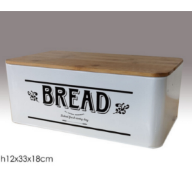 Ψωμιέρα Μεταλλική με Ξύλινο Καπάκι 33x18x12cm Λευκό General Trade