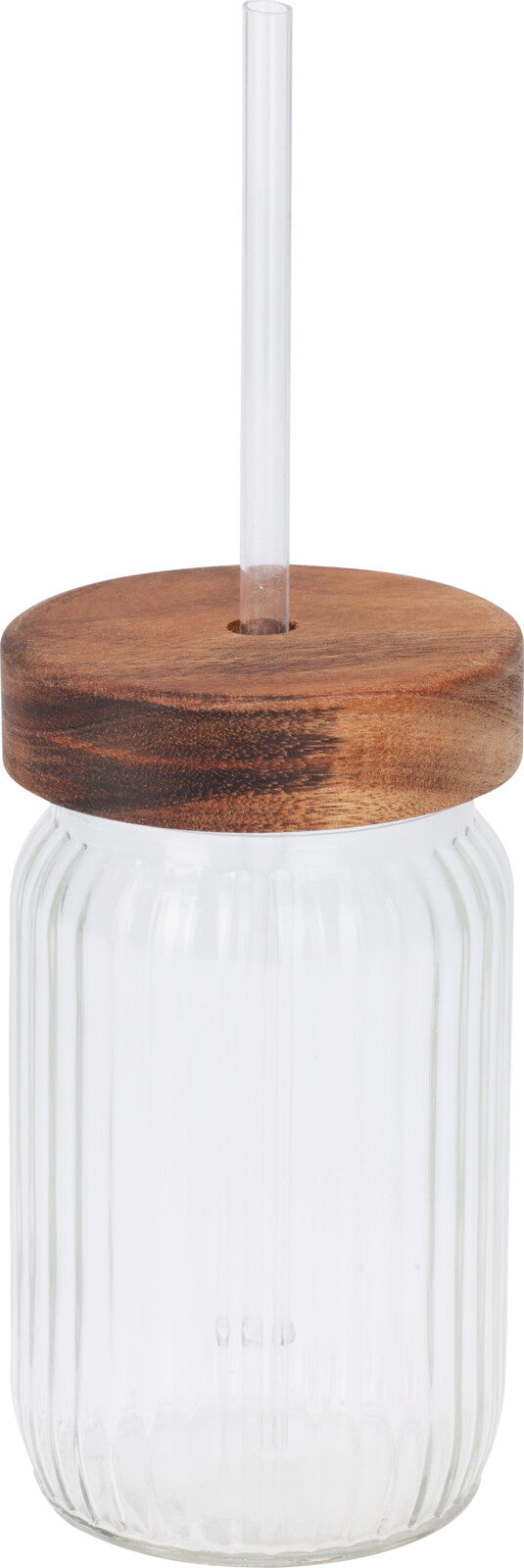 Ποτήρι Γυάλινο 450ml/15,22oz Καπάκι Bamboo και Καλαμάκι Γυάλινο