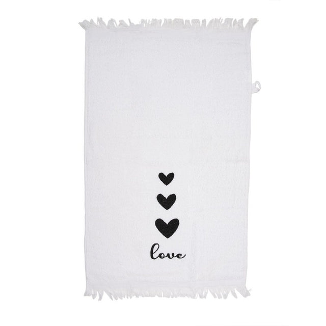 Πετσέτα Κουζίνας Λευκή με Καρδιές ''Love'' 40x66cm