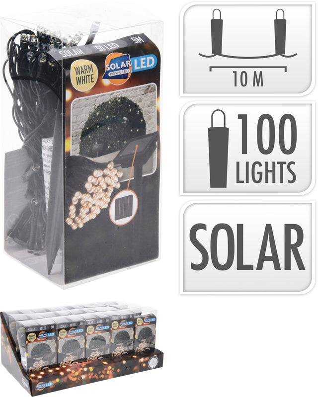 100LED Ηλιακά Φωτάκια 10m Θερμό Λευκό Φώς