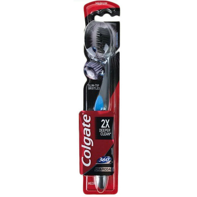 Colgate Οδοντόβουρτσα 360 Black with Charcoal Medium Μαύρο-Μπλέ
