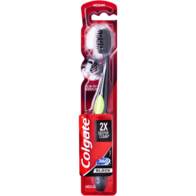 Colgate Οδοντόβουρτσα 360 Black with Charcoal Medium Μαύρο-Μπλέ