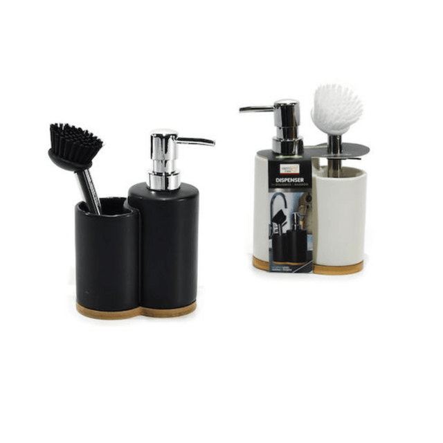 Dispenser-Αντλία Κουζίνας Με Ποτηροθήκη Και Βουρτσάκι Πλαστικό 11.5x6.4x18.5cm Σε 2 Χρώματα Κεραμικό