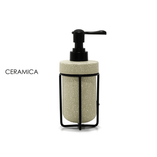 Dispenser - Αντλία Κρεμοσάπουνου Κεραμικό Μπέζ με Μεταλλική Μαύρη Βάση Art.727967 General Trade