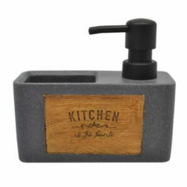 Dispenser-Αντλία Κρεμοσάπουνου Πέτρα Και Μπαμπού Με Θήκη Γκρι 15x6x14cm ANKOR
