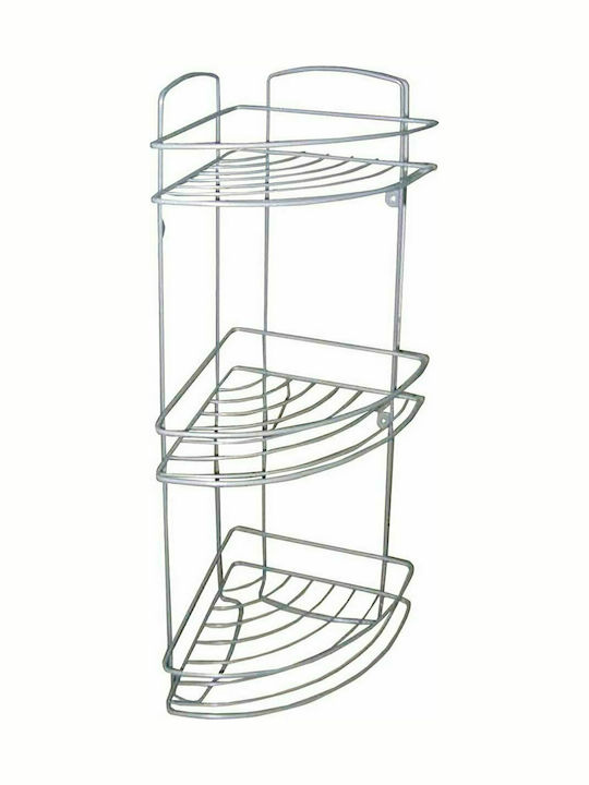 Γωνιακή Επιτοίχια Ραφιέρα Μπάνιου Μεταλλική με 3 Ράφια 23x32x60cm Ασημί