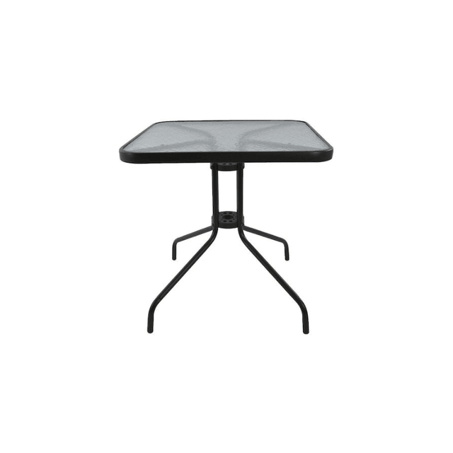 Τραπέζι Μεταλλικό 70x70x72cm Με Τζάμι Ασφαλείας Τετράγωνο Μαύρο