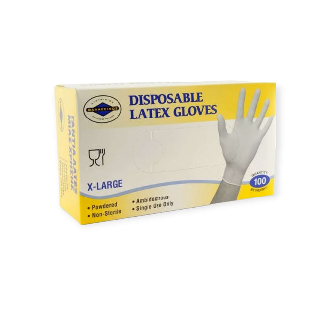 Γάντια Μιας Χρήσης Λάτεξ (X-Large) Με Πούδρα σε Λευκό Χρώμα 100τμχ (Θαλασσινός)