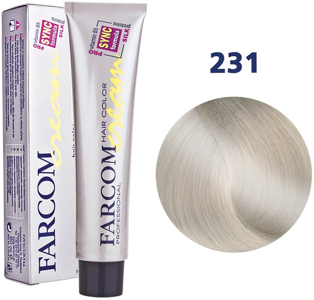 Farcom Hair Color Cream Βαφή Μαλλιών (60ml) Ν=231 Πολύ Φωτεινό Ξανθό Περλέ Σαντρέ