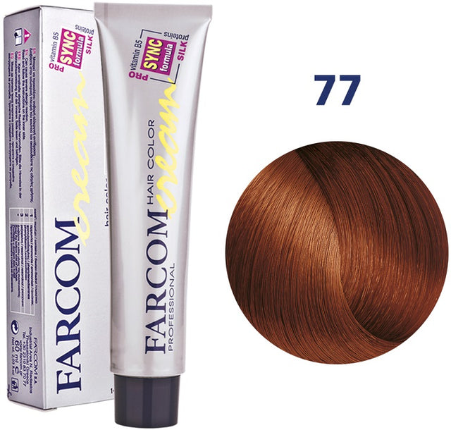 Farcom Hair Color Cream Βαφή Μαλλιών (60ml) Ν=77 Ξανθό Χάλκινο Ιριζέ