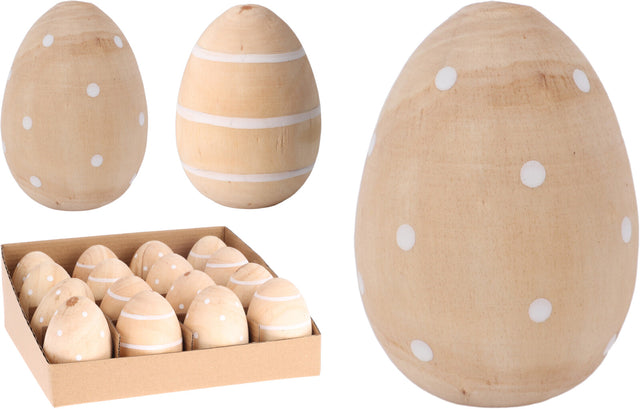 Αυγό Ξύλινο Διακοσμητκό Πουά Λευκό 7cm