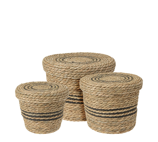 Καλάθι Υάκινθου με Καπάκι & Μαύρη Ρίγα 30x30x24cm Medium