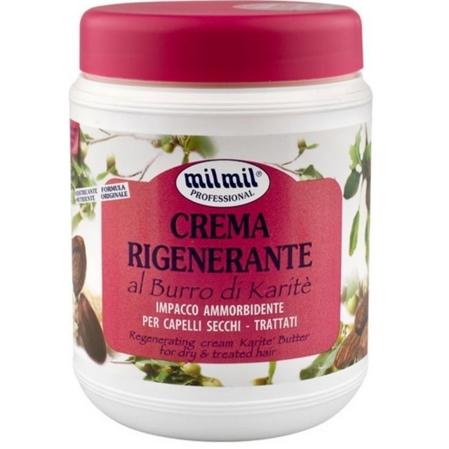 Milmil Μάσκα Μαλλιών 1000ml Professional Crema Rigenerante Al Burro Di Karite Ξηρά